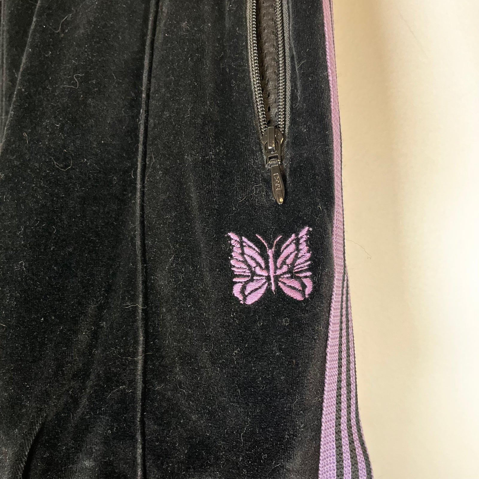 Needles Velour Black/Purp Narrow Track Pants Size M