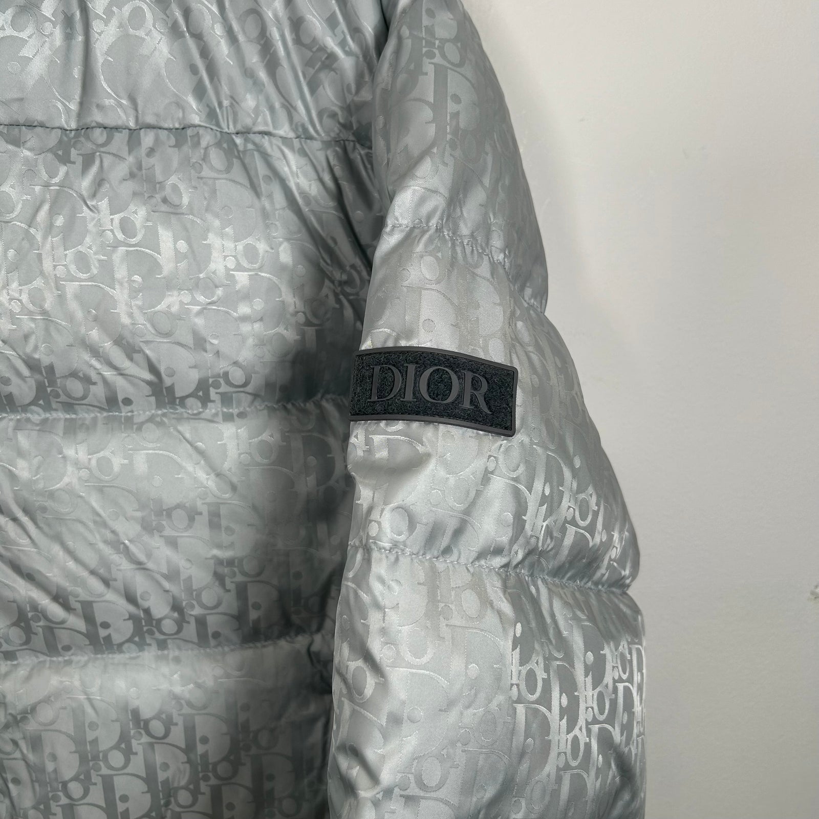 Dior Oblique Silver Puffer Jacket Size 50