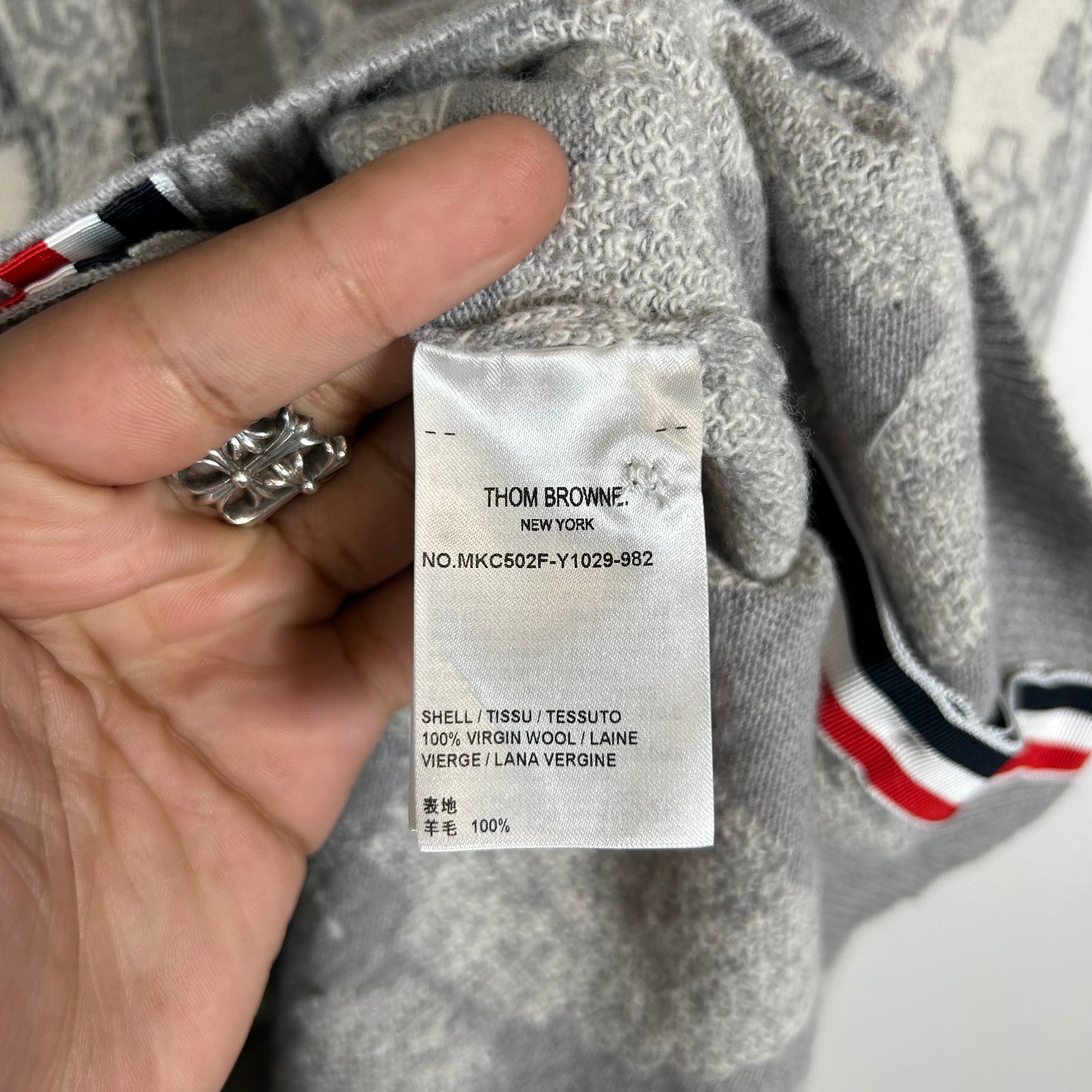 Thom Browne Grey Tartan Check/Paisley Wool V-Neck Cardigan Size 4