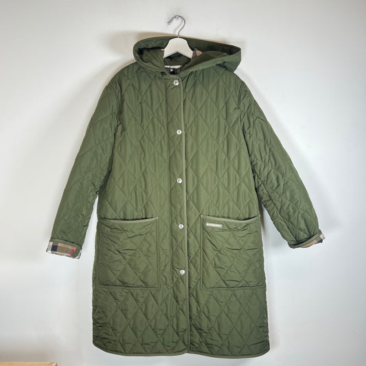 Burberry Olive Quilted Hooded Jacket Size L