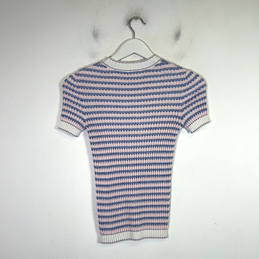 Chanel 2020 Striped Ribbed Knit Interlocking CC Top