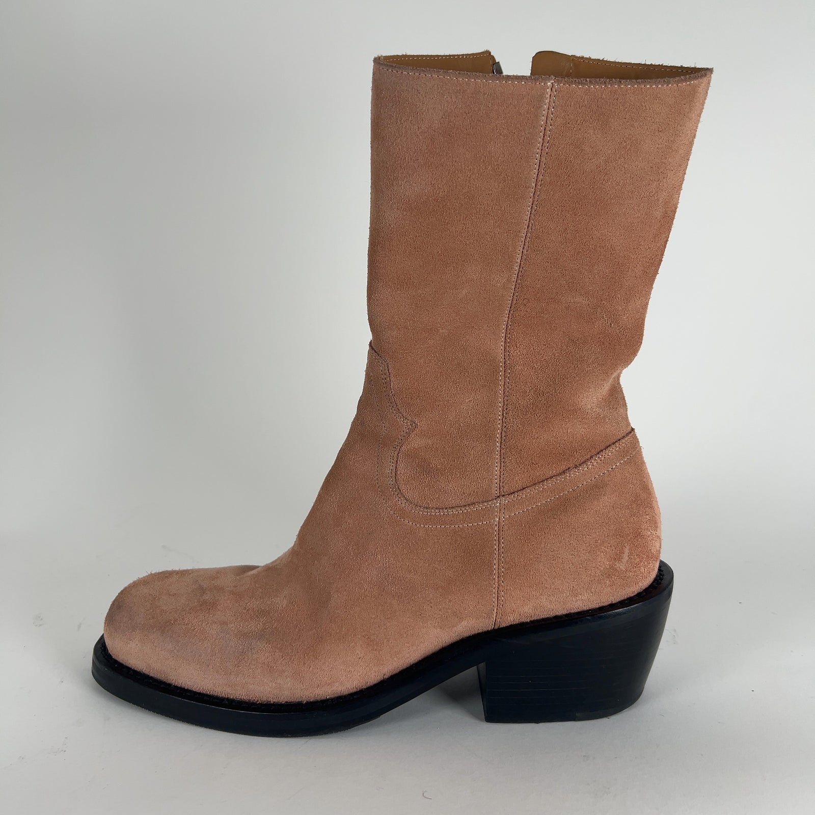 Dries Van Noten Western Blush Suede Zip Boots Size 10