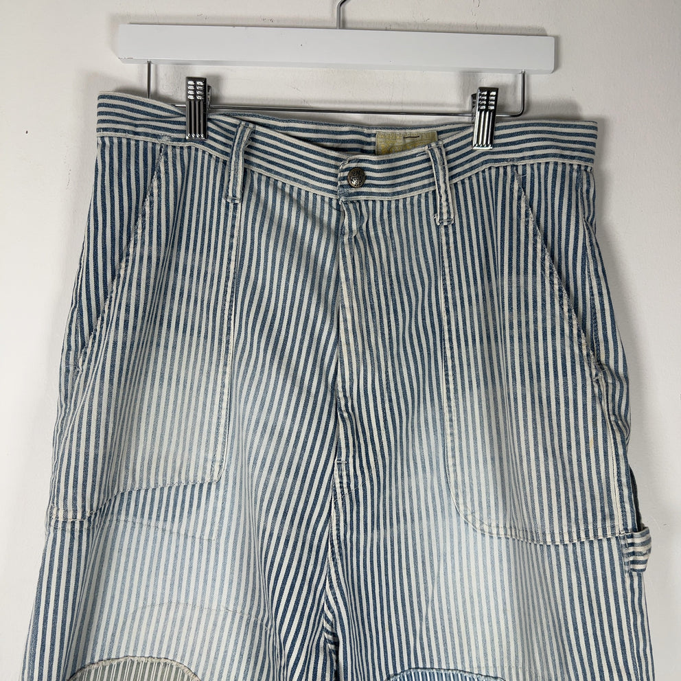 Kapital Hickory Stripe Distressed Painter Wide Leg Port Baggy Pants