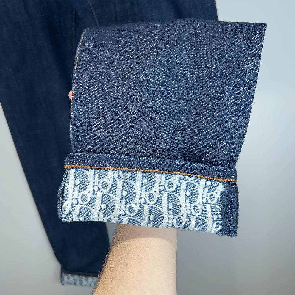 Dior Monogram Hem Raw Denim Jeans