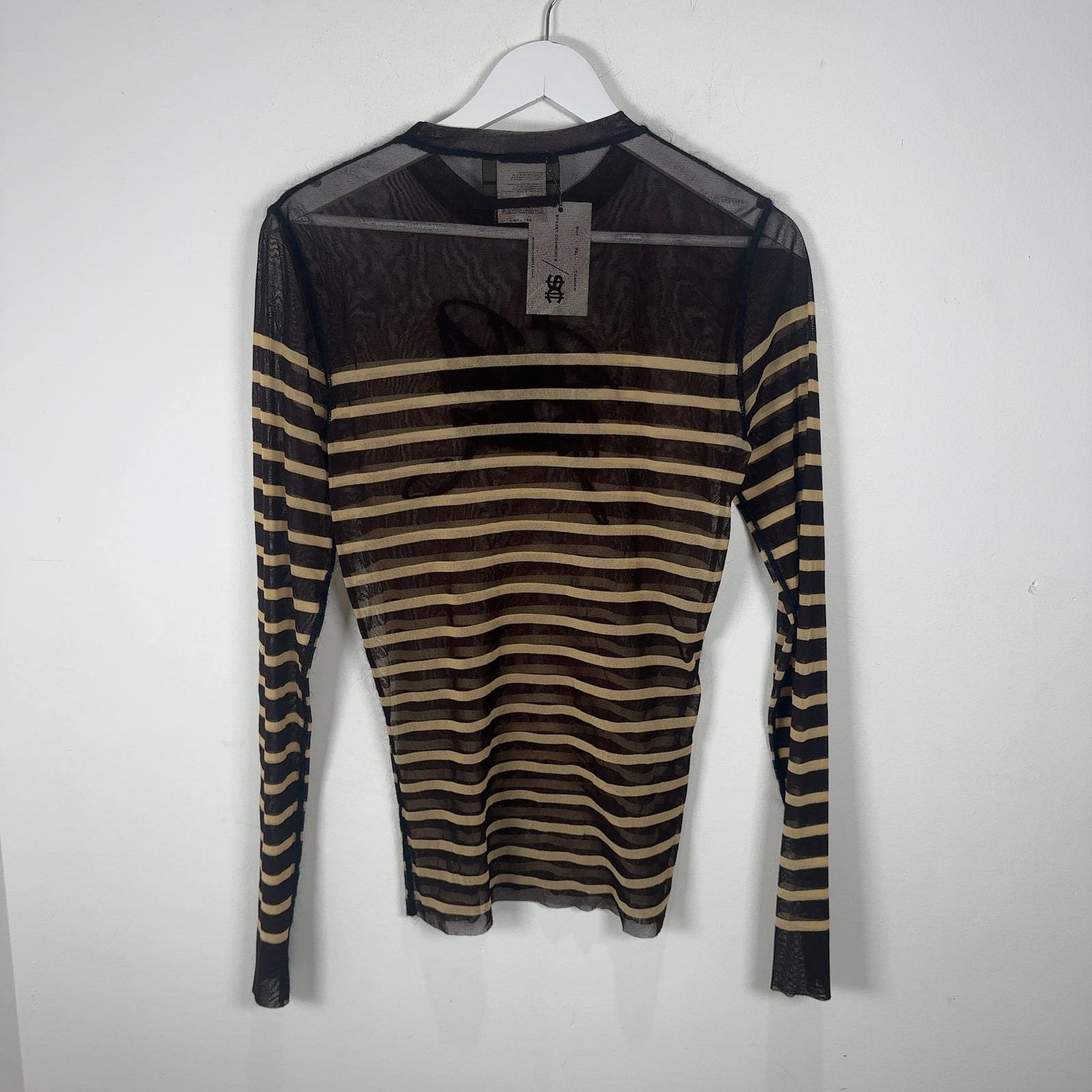 Jean Paul Gaultier Logo Striped Mesh Longsleeve Size L