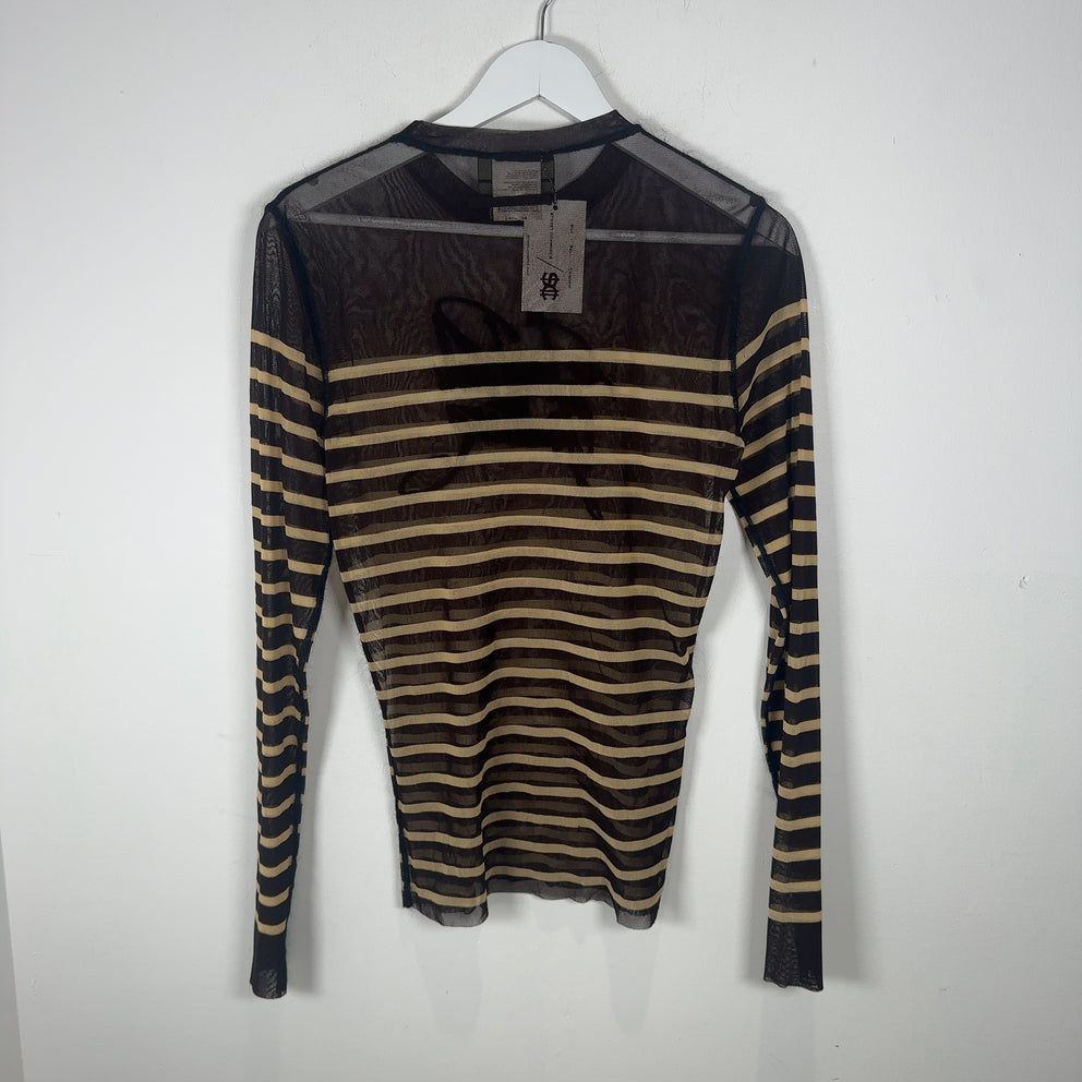 Jean Paul Gaultier Logo Striped Mesh Longsleeve Size L