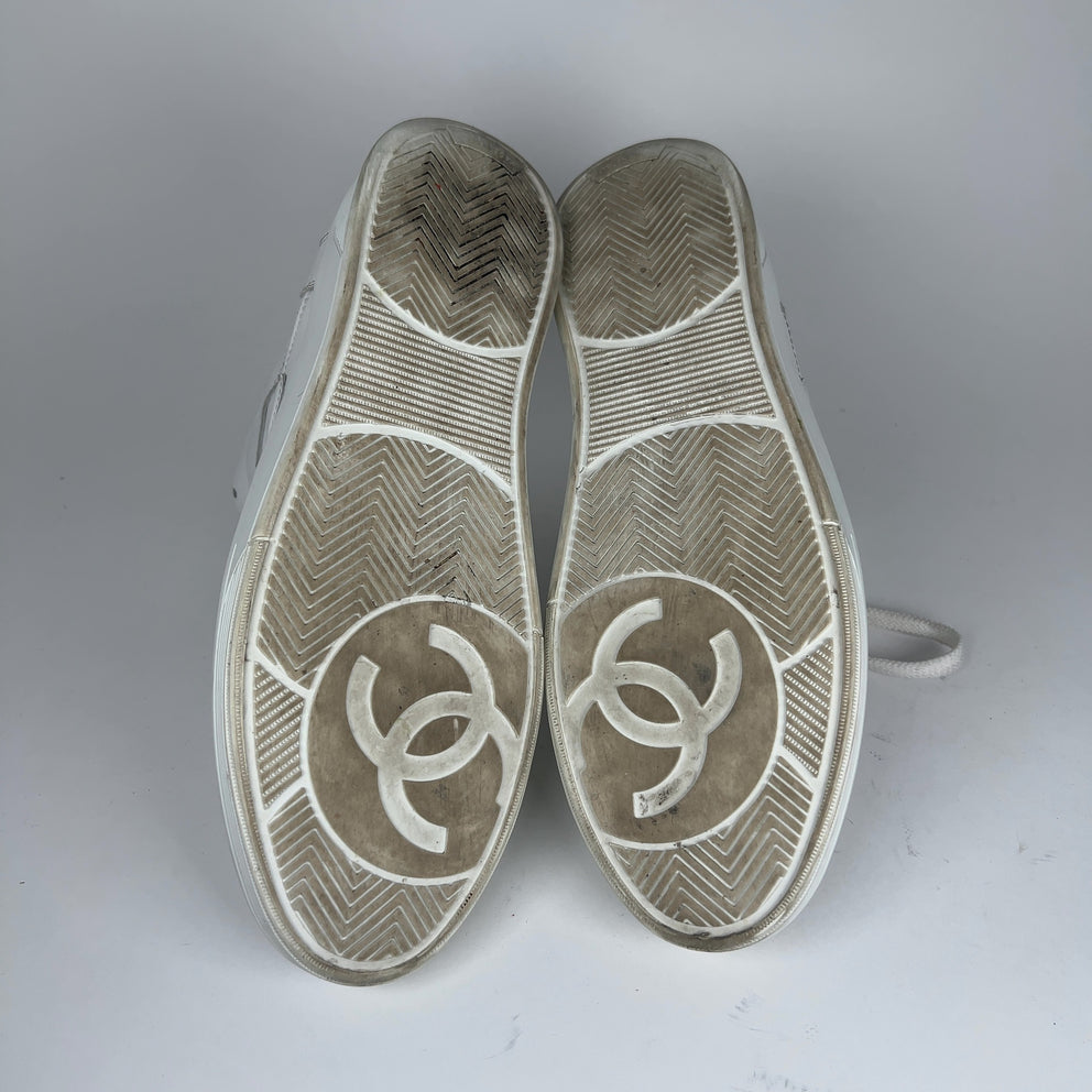 Chanel CC Triple White Hightop Sneakers