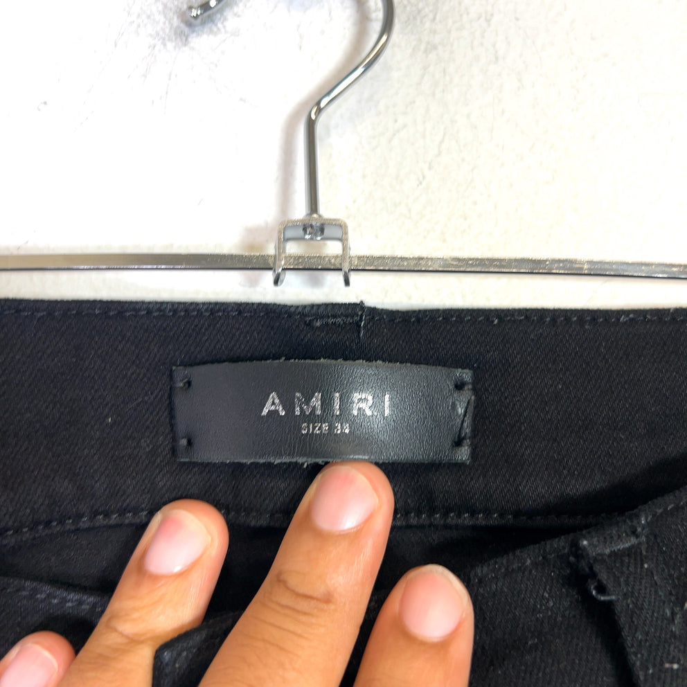 Amiri MX1 Black Leather Patch Jeans