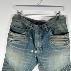 Balmain Distressed Biker Light Wash Jeans