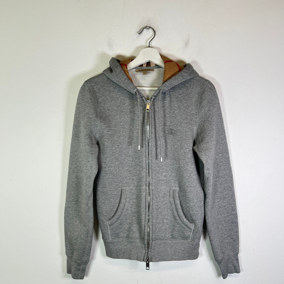 Burberry Grey Nova Check Fleece Zip-Up Hoodie