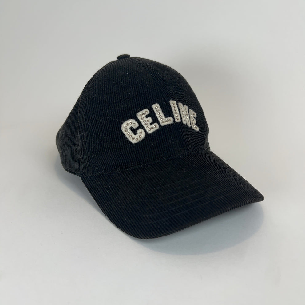 Celine Corduroy Studded Logo Hat