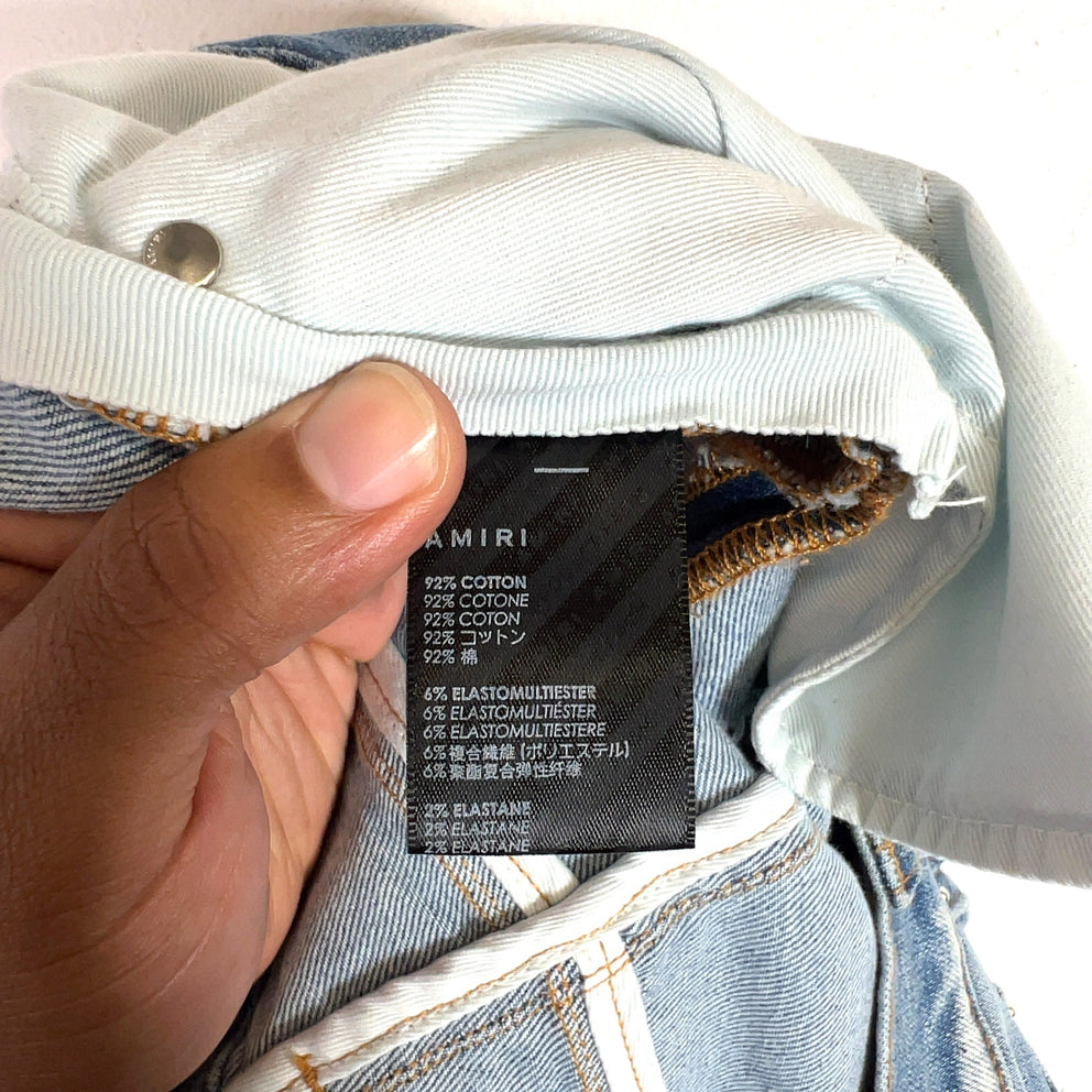 Amiri Light Indigo Hibiscus Art Patch Denim Jeans