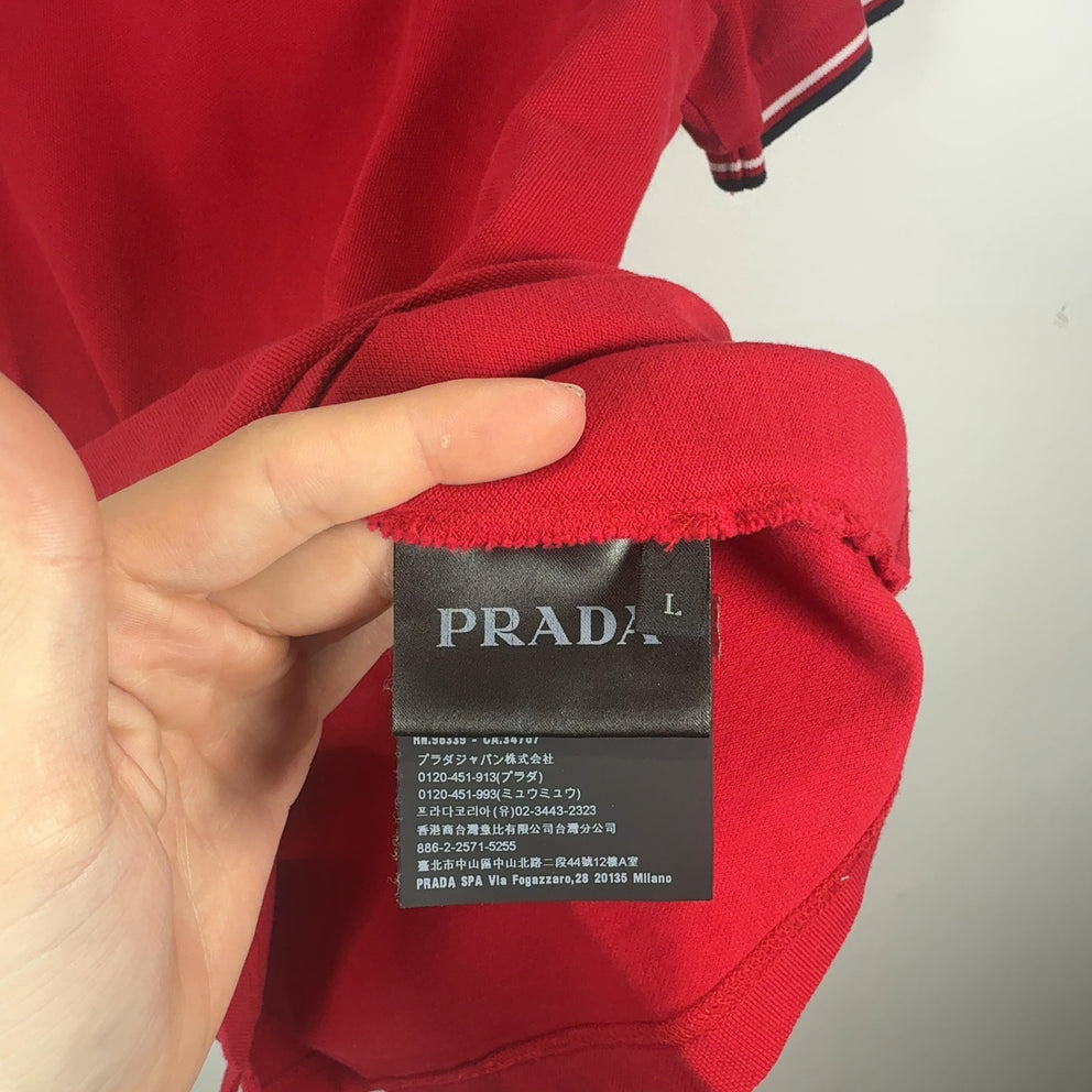 Prada Sport Logo Red Polo Size L
