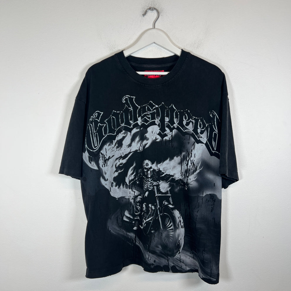 Godspeed Black Skeleton Motorcycle T-Shirt Size L
