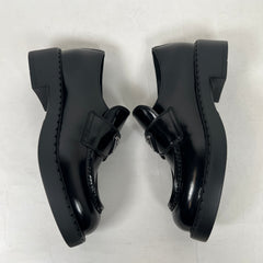Prada Black Chocolate Triangle Logo Loafers Size 36