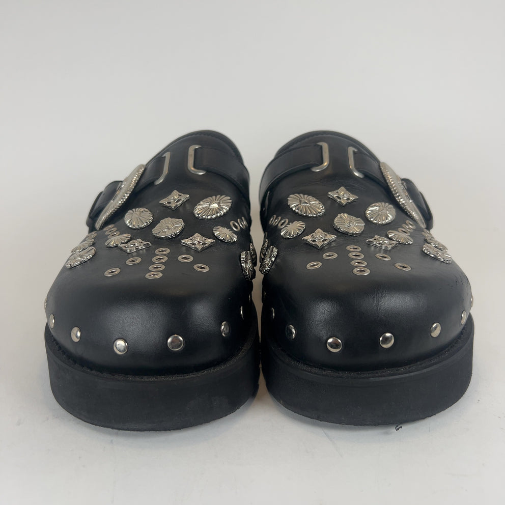 Toga Virilis Black Eyelet Metal Sabot Slip-on Loafers