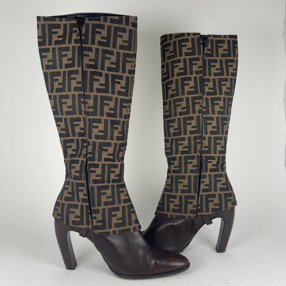 Fendi Logo Monogram Canvas Boots