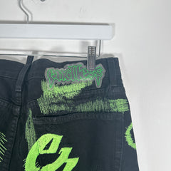 Endless Black/Neon Green Embroidered Denim Jeans Size 32