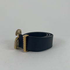 Gucci Ribbed Gold "GG" Leather Belt