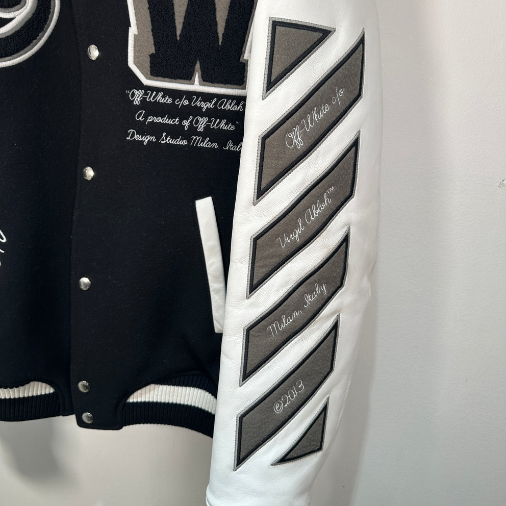 Off-White Black 'OW' Patched Varsity Jacket Size M