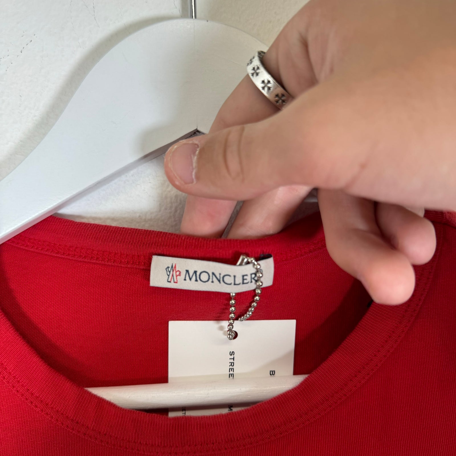 Moncler Red Reflective Stripe Logo Tee Size S
