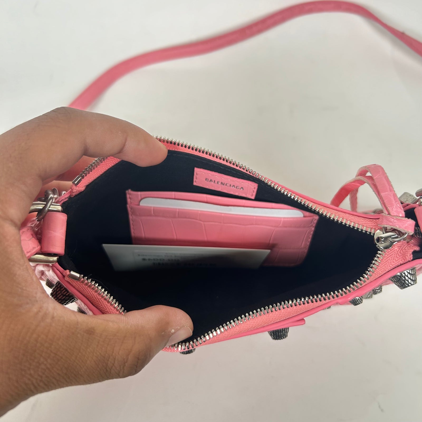 Balenciaga Pink Embossed Croc Le Cagole Mini