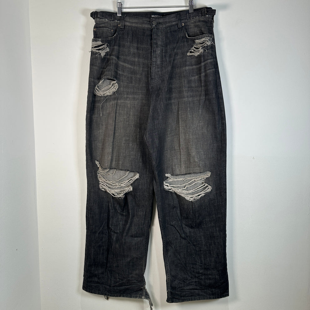 Balenciaga Grey Destroyed Baggy Denim Size M