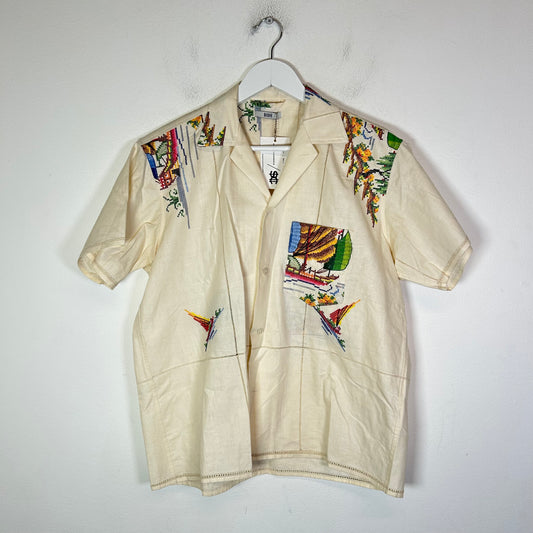 Bode Cream One Of A Kind Embroidered Button-Up Shirt Size M