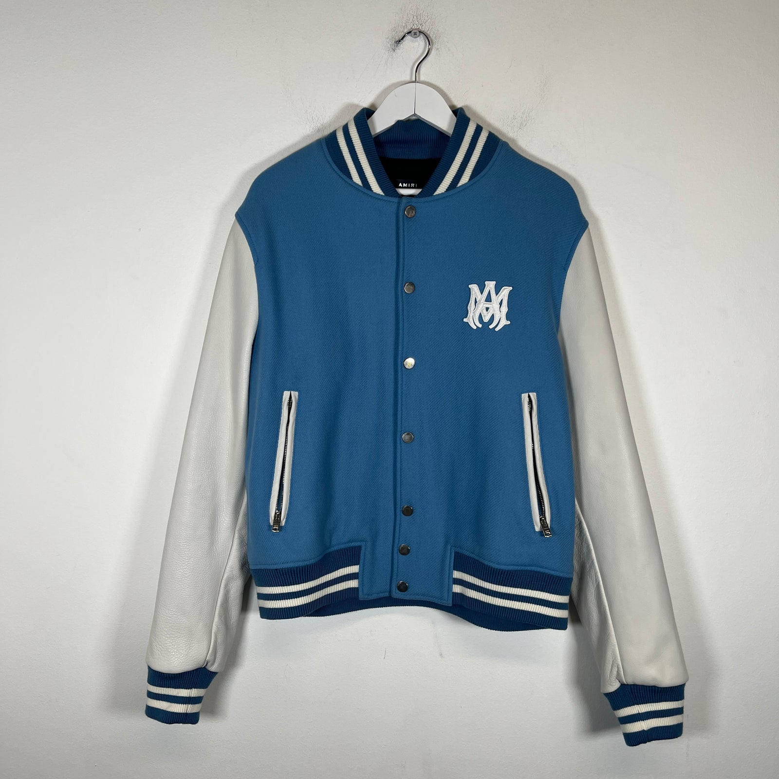 Amiri Blue/White Leather Varsity Jacket Size XL