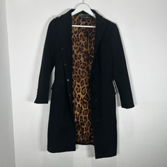 Dolce & Gabanna Black Cheetah Lined Trench Coat Size S