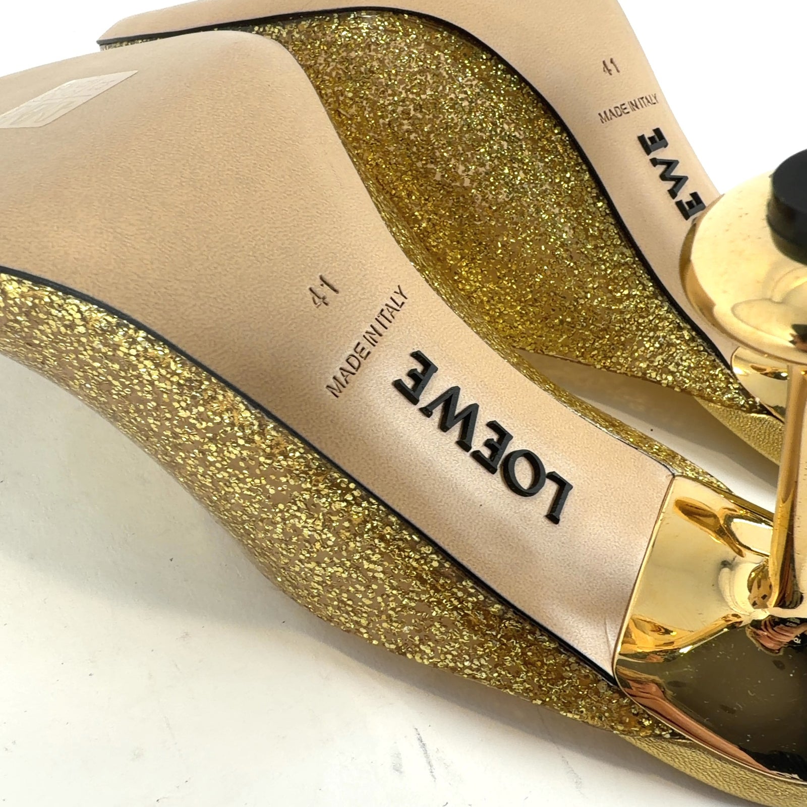 Loewe Gold Glitter Toy Heels