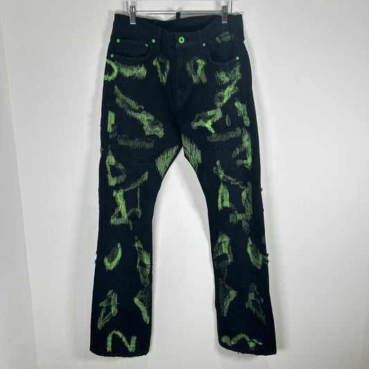 Endless Black/Neon Green Embroidered Denim Jeans Size 32