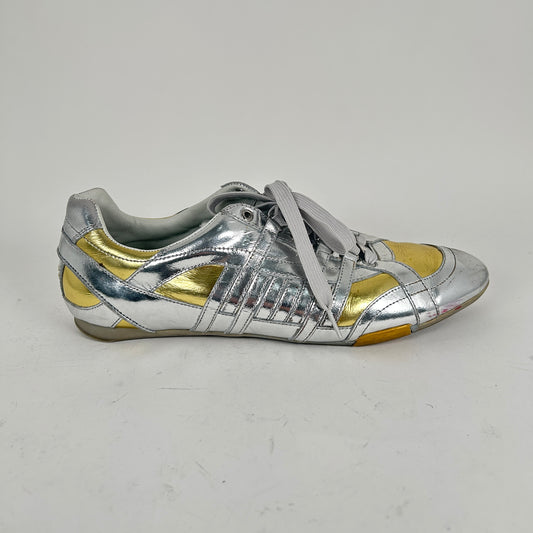 Dolce Gabbana Silver/Gold Cleat Style Low Top Sneaker Size 44