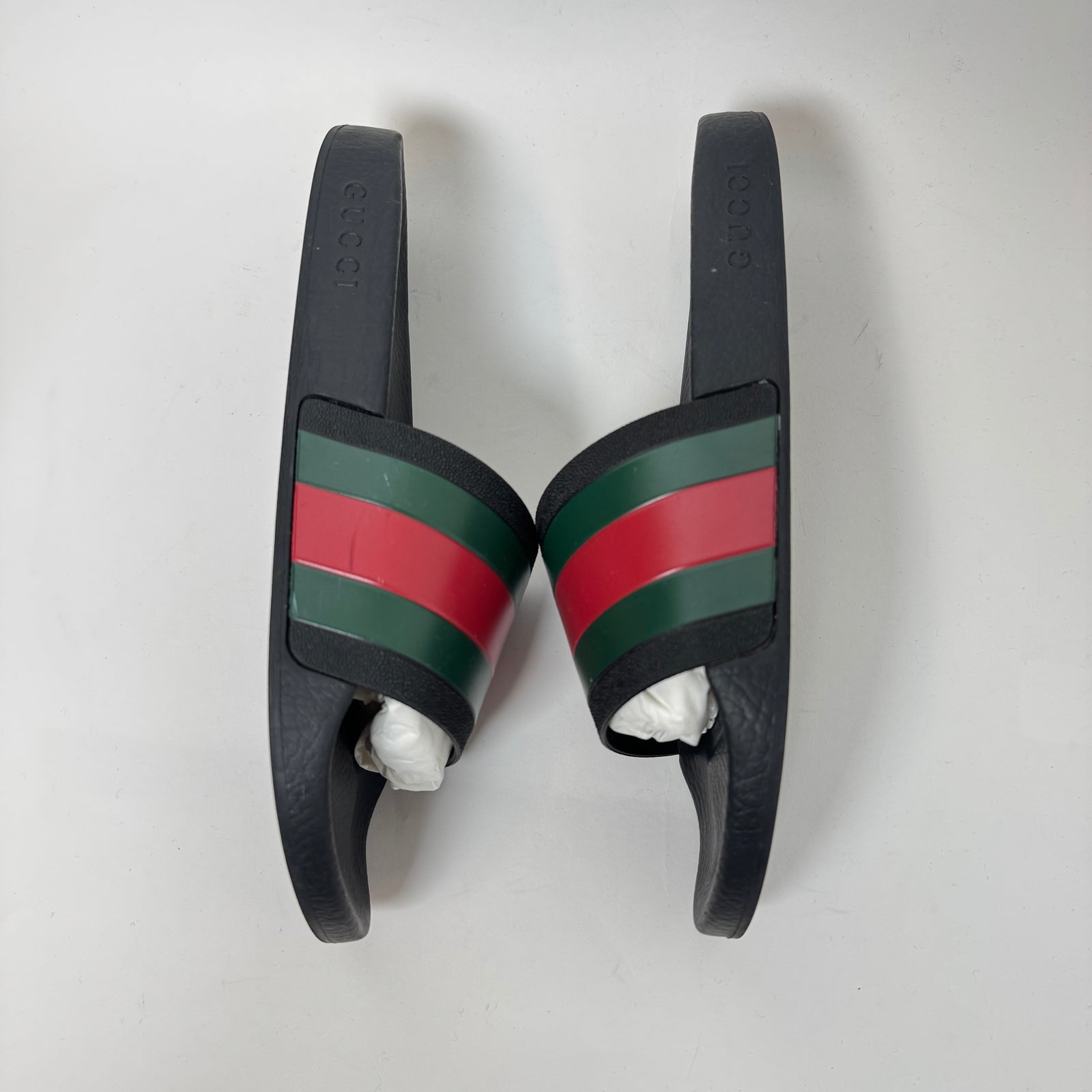 Gucci Black Web Stripe Slides Size GG 9