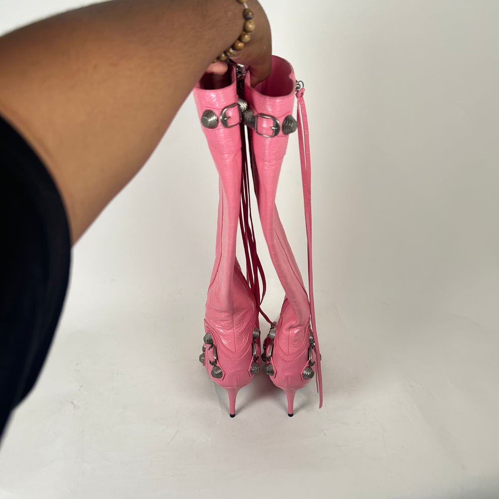 Balenciaga Pink Leather Cagole Knee High Heel Size 37