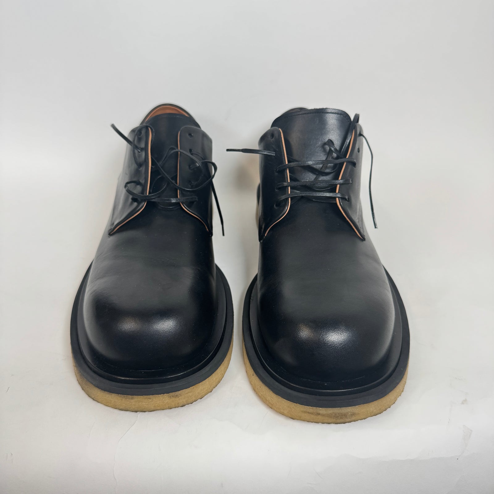 Bottega Veneta Black Leather Crepe Sole Derby Size 44