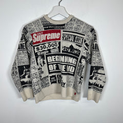 Supreme White Newspaper Cropped Crewneck Size M