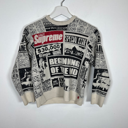 Supreme White Newspaper Cropped Crewneck Size M