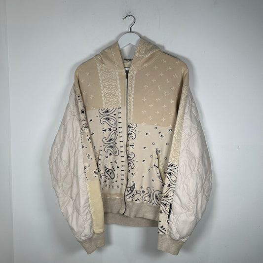 Kapital Shell Trimmed Beige Bandana Bivouac Hoodie Size L