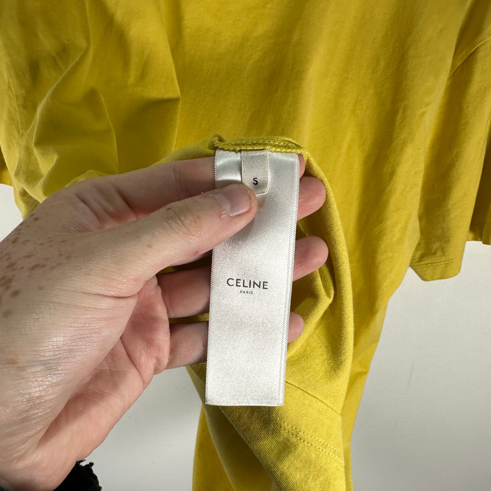 Celine Yellow/Black Logo T-Shirt Size S