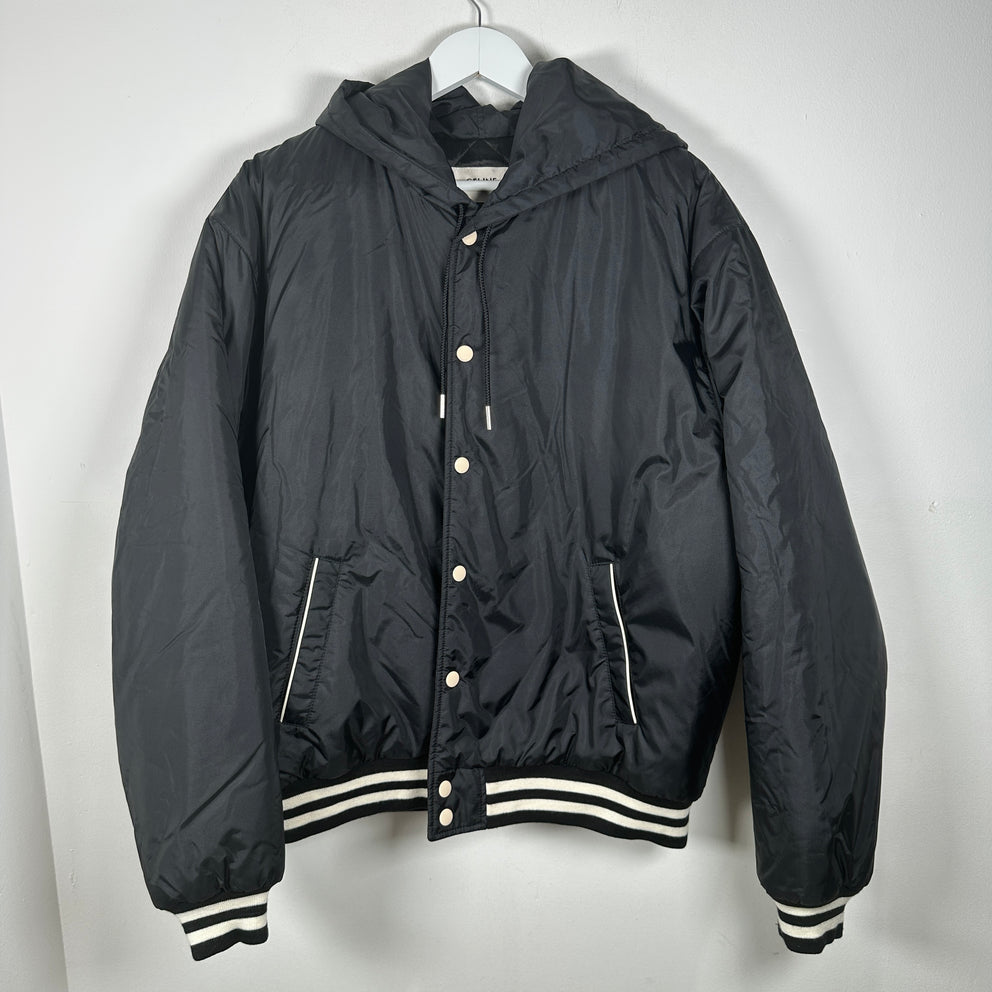 Celine Black Nylon Varsity Hooded Jacket Size L