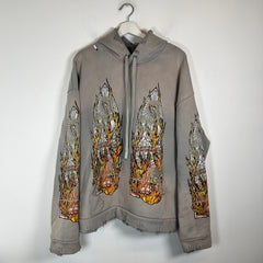 Who Decides War Grey Faded Glass Distressed Hoodie Size L