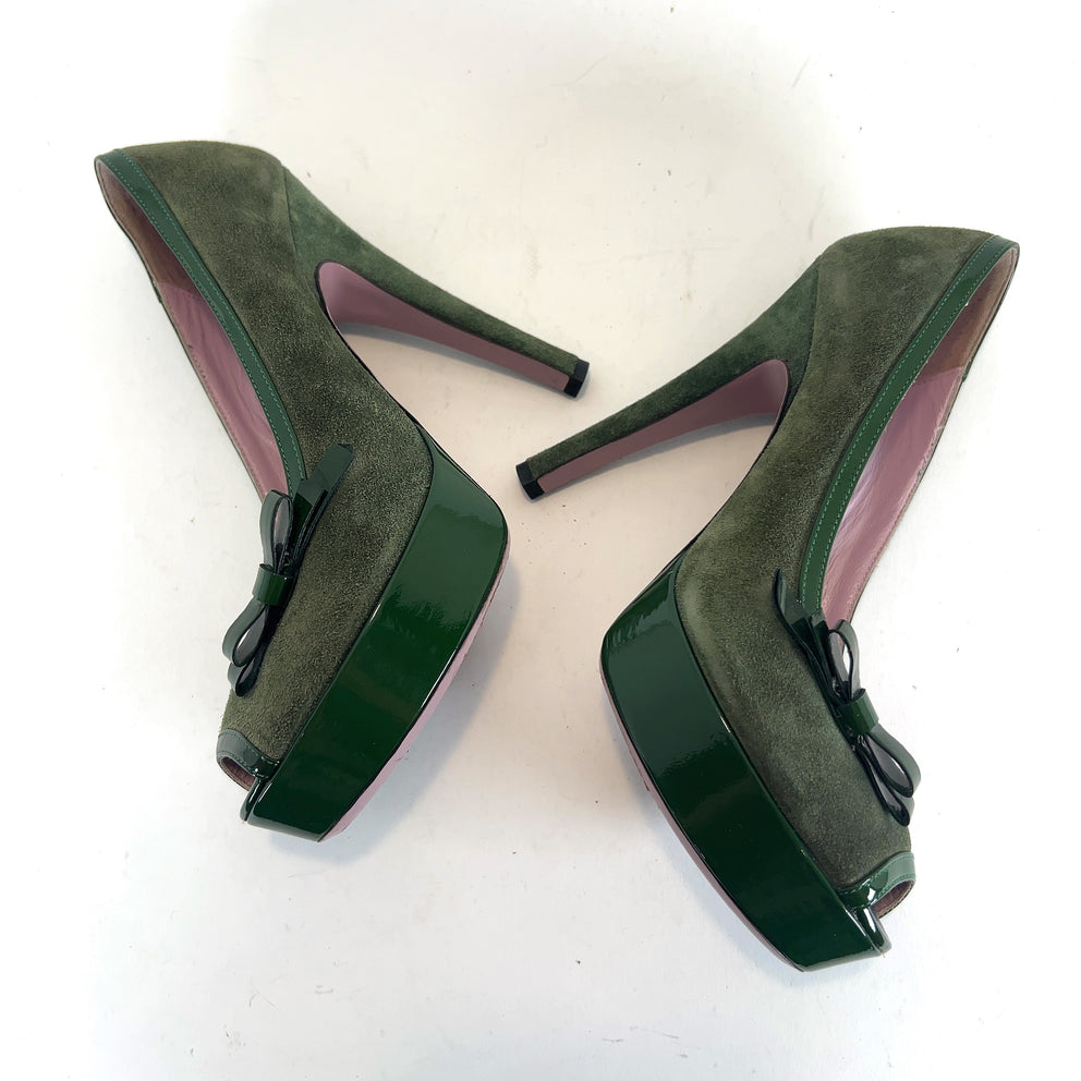 Valentino Suede Patent Leather Bow Heels