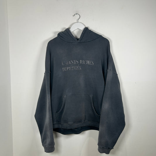 Enfants Riches Deprimes Distressed Grey Washed Logo Hoodie Size XL