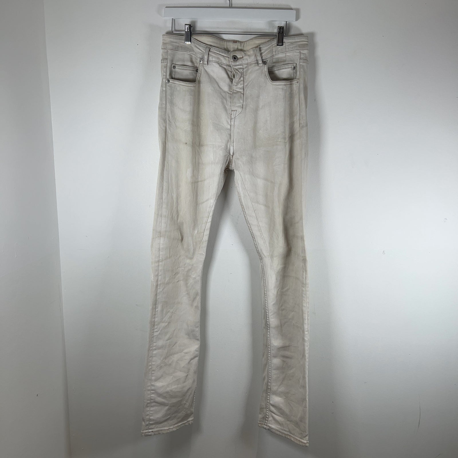 Rick Owens DRKSHDW 'White Wax' Acrylic Painted Detroit Jeans