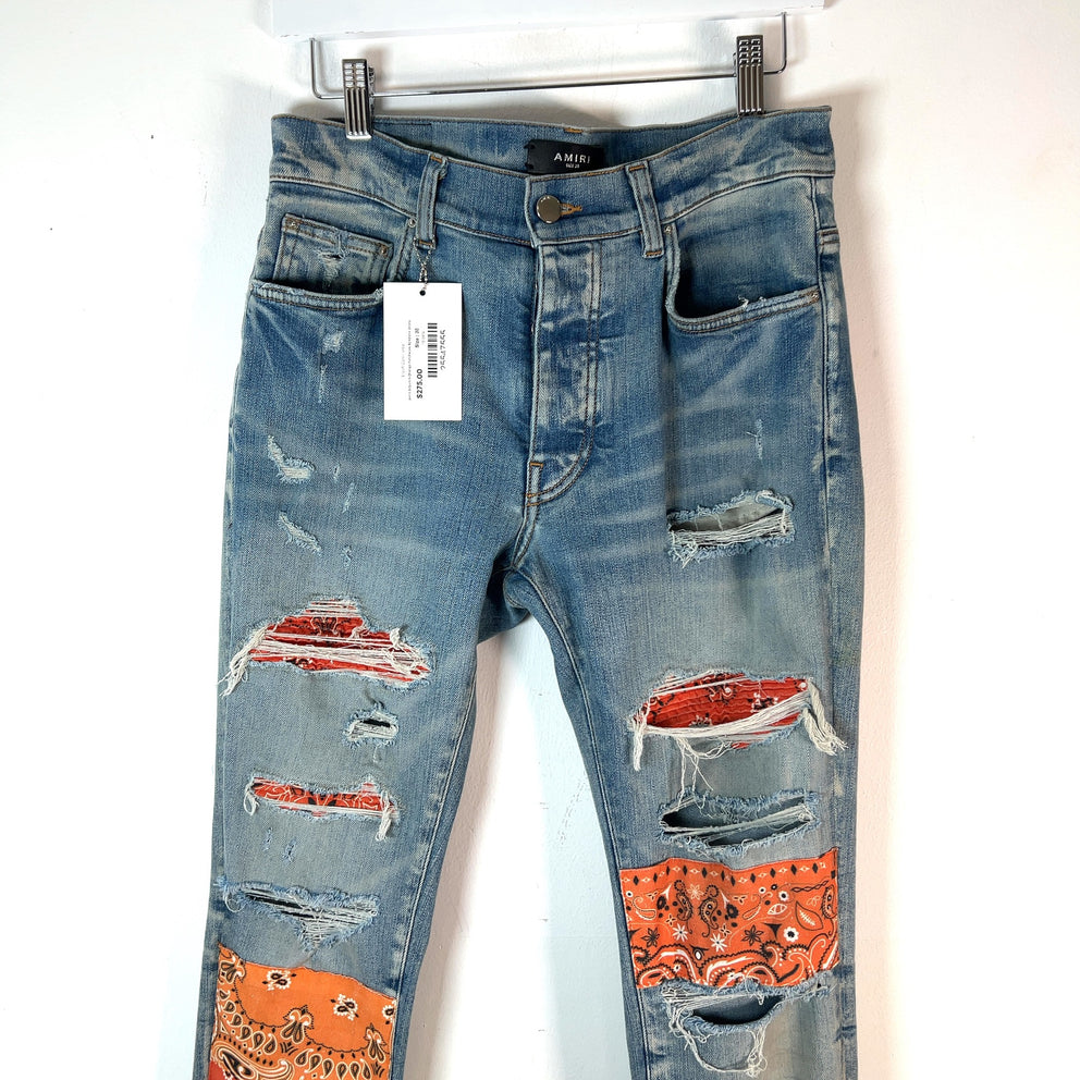 Amiri Artpatch Orange Patchwork Bandana Jeans