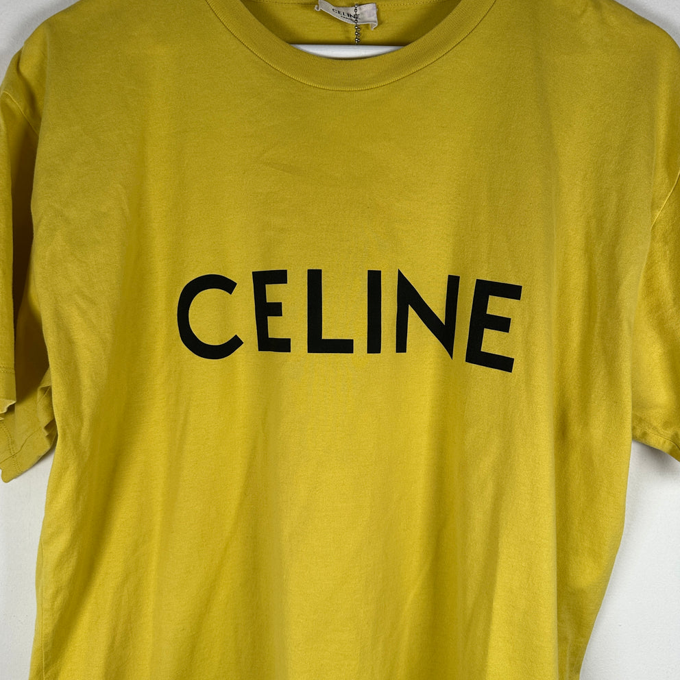 Celine Yellow/Black Logo T-Shirt Size S