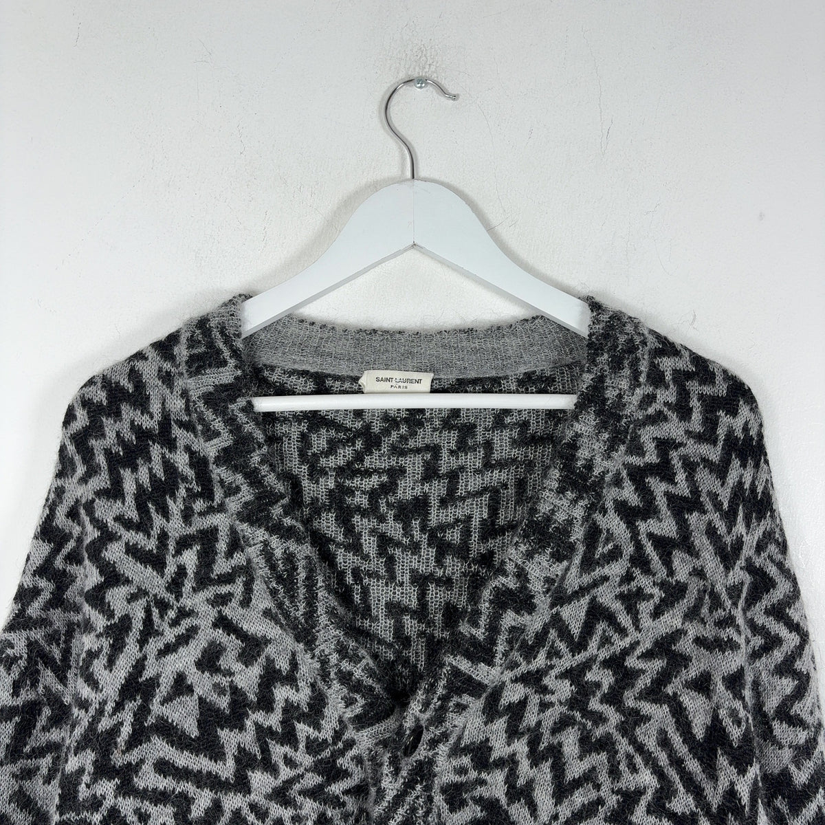 Saint Laurent Zig-Zag Print Wool and Mohair Cardigan