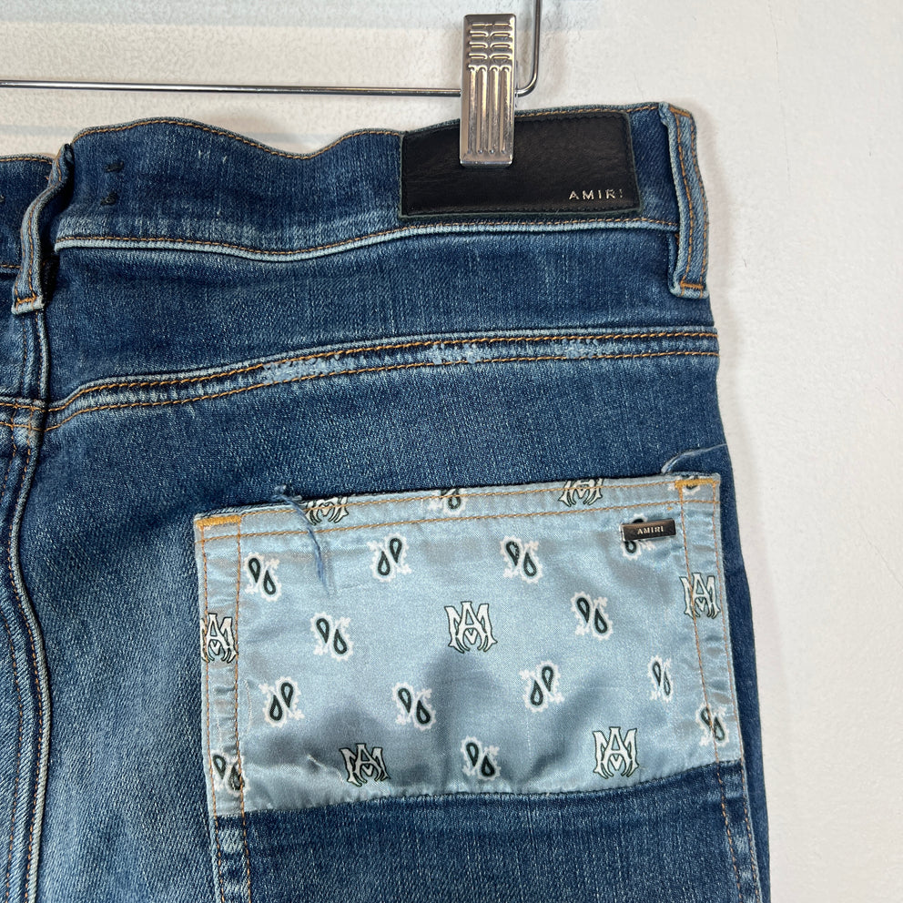 Amiri Dark Blue MA Paisley Skinny Jeans Size 34