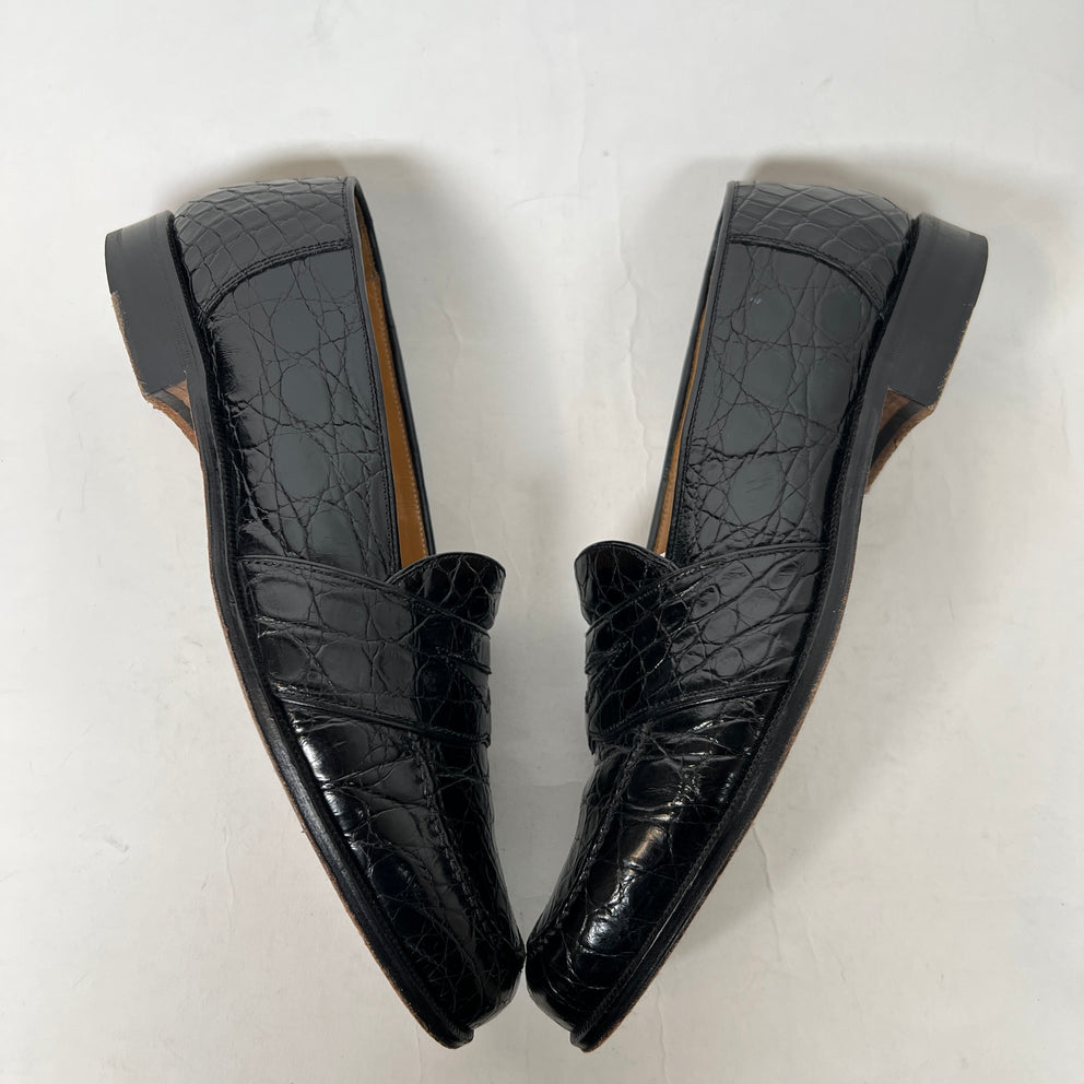 Maus & Hoffman Black Crocodile Loafers Size 9.5